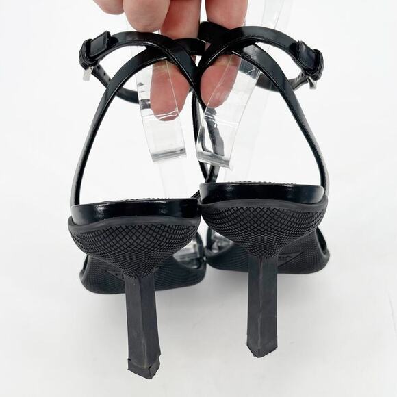 Prada Black Leather Logo Ankle Strap Strappy Sporty Heel Sandal size IT 39 - Picture 8 of 14
